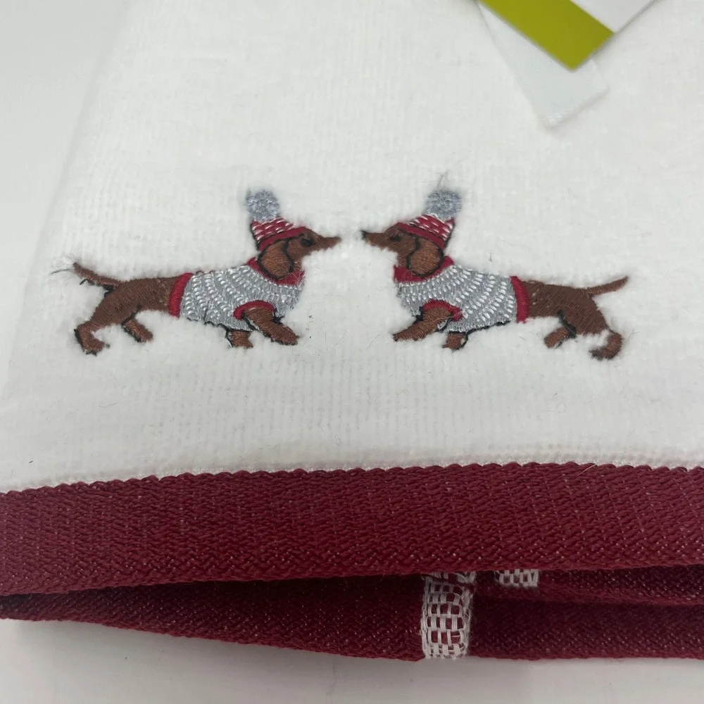 Jingles & Joy Set of 2 Tip Towels Holiday Christmas Dachshund Dog Embroidered